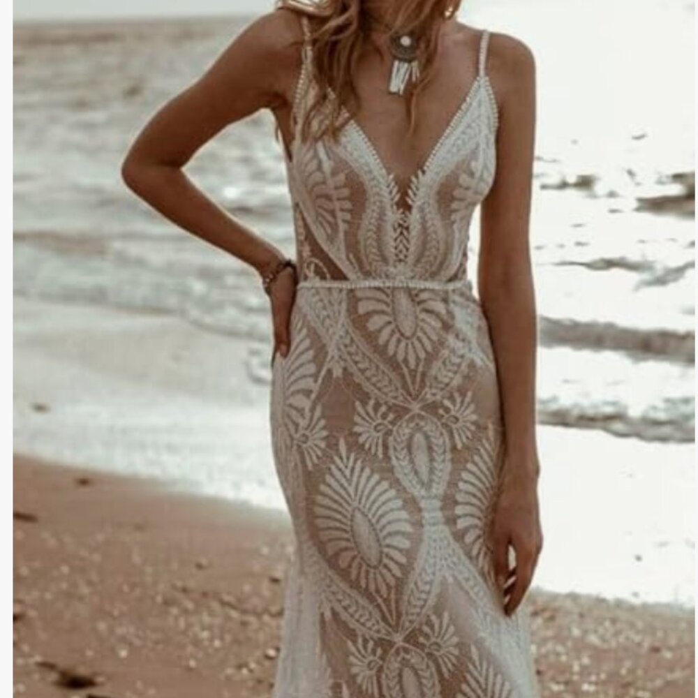 Elegant Lace Wedding Dress with train, beach boho perfection
